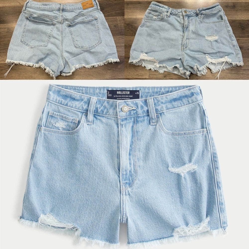 Hollister Light Wash ultra high rise mom shorts Ripped Jean Shorts size 10 / 30